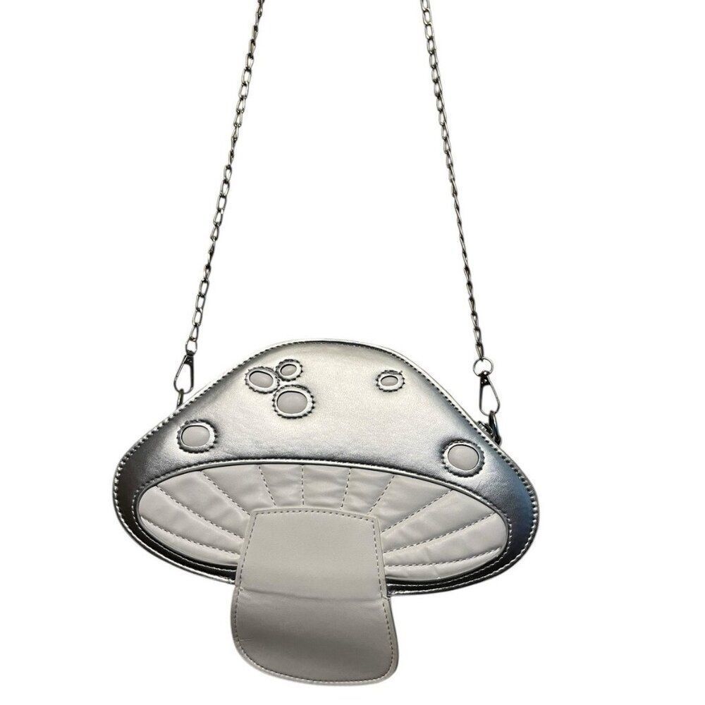 Shiny Silver Mushroom CrossBody Bag Shoulder Purses Chain Handle Figure Metallic